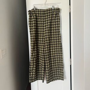 Ganni paper bag pants in green plaid size 42